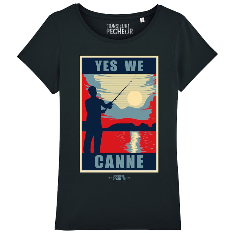 T-shirt Femme Pêche - Cadeau Pêcheuse - "Yes We Canne" - Black