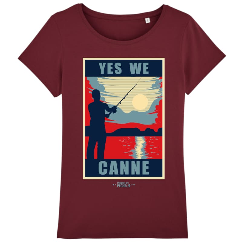 T-shirt Femme Pêche - Cadeau Pêcheuse - "Yes We Canne" - Burgundy