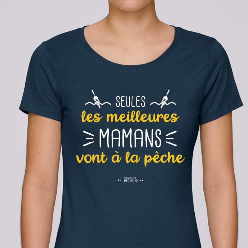 T-shirt femme pêcheuse humour cadeau - seules les vraies mamans vont à la pêche - Navy