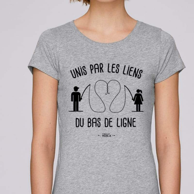 t-shirt femme pêcheuse humour - unis par les liens du bas de ligne - gris chiné
