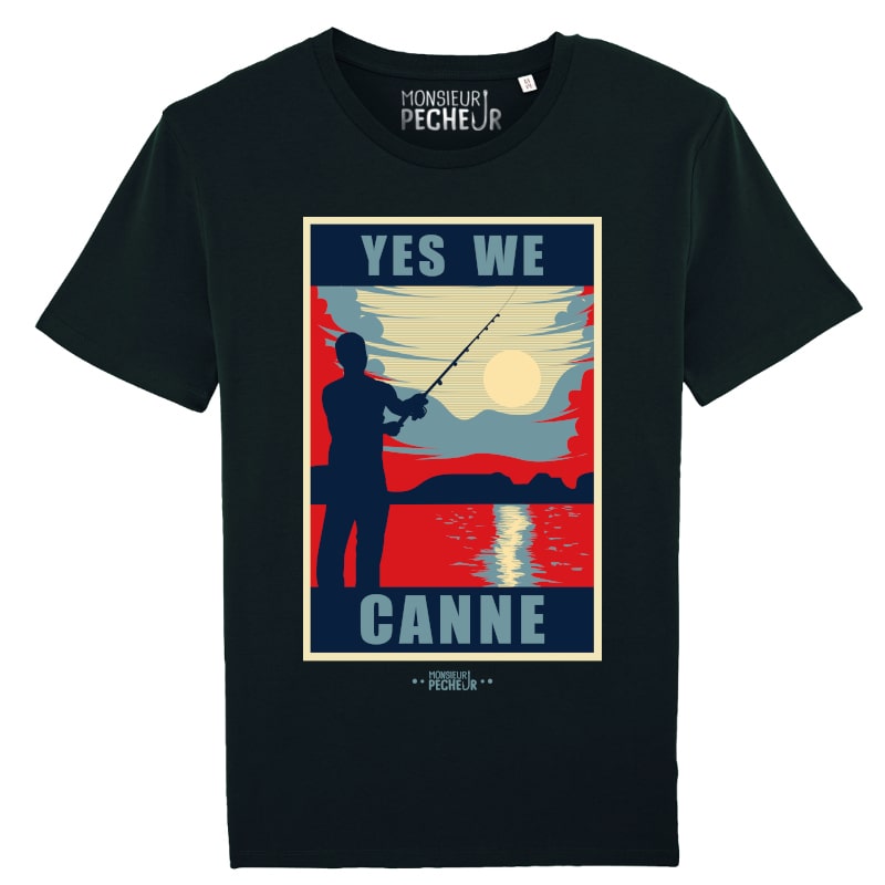 T-shirt pêche humour - Cadeau pêcheur - Yes We Canne - Black