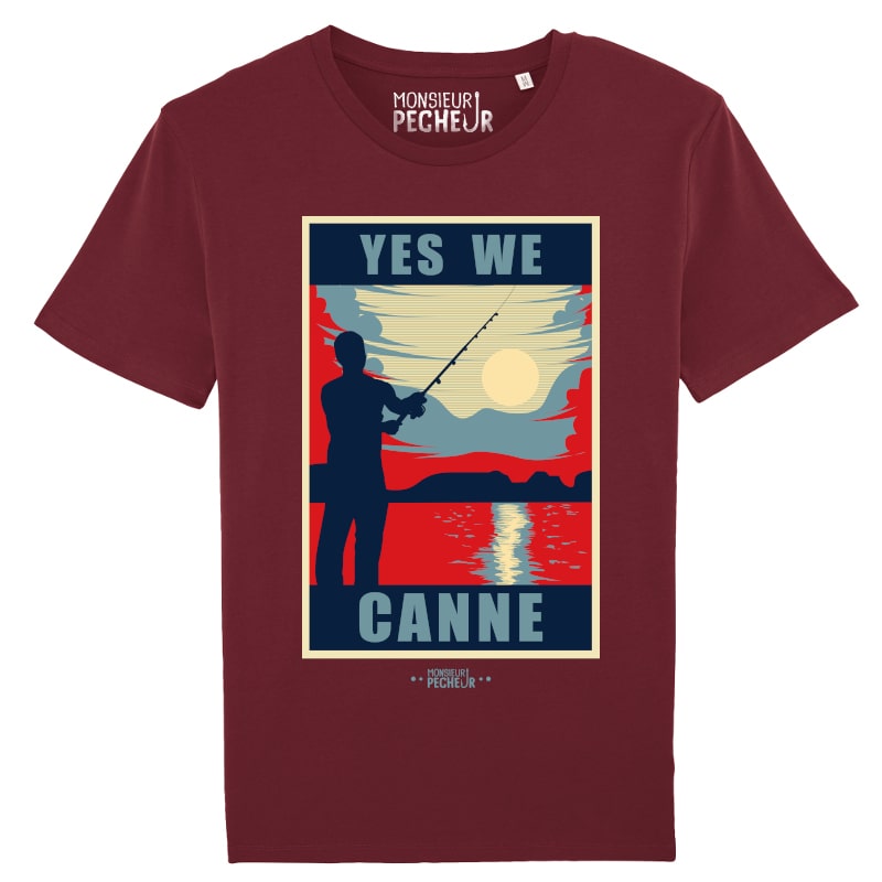 T-shirt pêche humour - Cadeau pêcheur - Yes We Canne - Burgundy