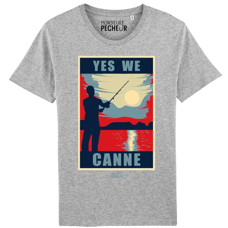 T-shirt pêche humour - Cadeau pêcheur - Yes We Canne - Heather Grey