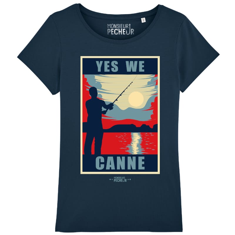 T-shirt Femme Pêche - Cadeau Pêcheuse - "Yes We Canne" - Navy