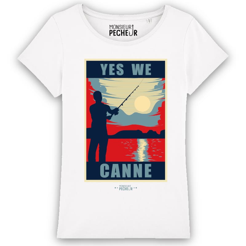 T-shirt Femme Pêche - Cadeau Pêcheuse - "Yes We Canne" - White