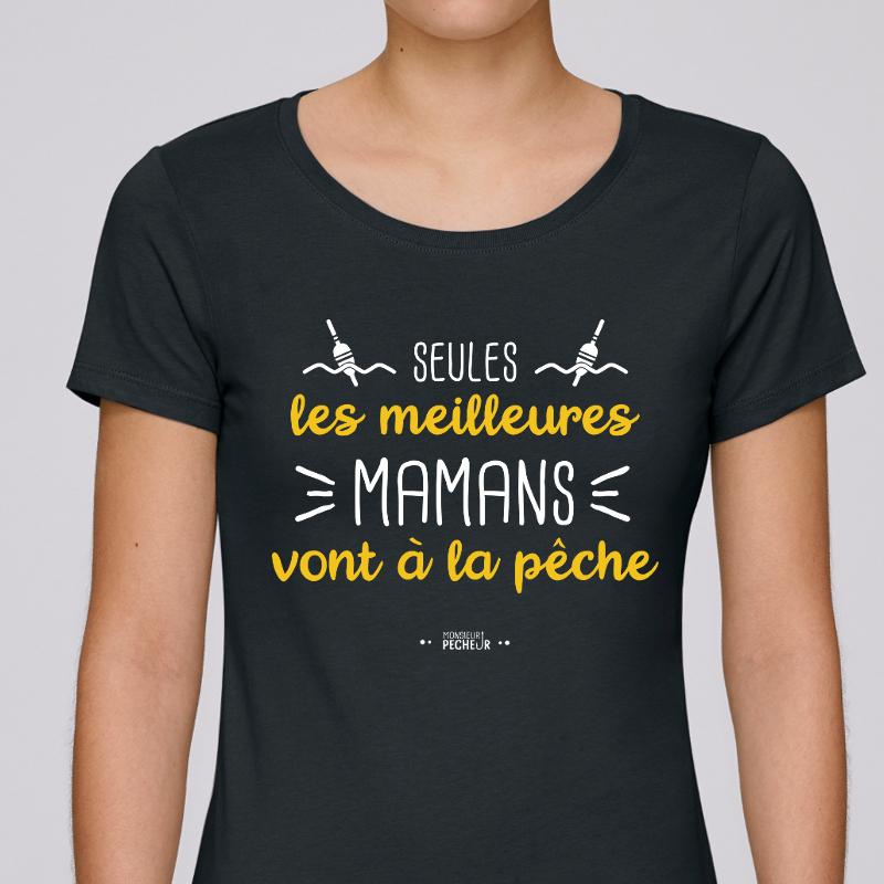 T-shirt femme pêcheuse humour cadeau - seules les vraies mamans vont à la pêche - Black
